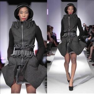 Sohung Designs Long Black Denim Winged Zip Vest